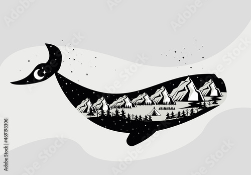 whale animal double exposure