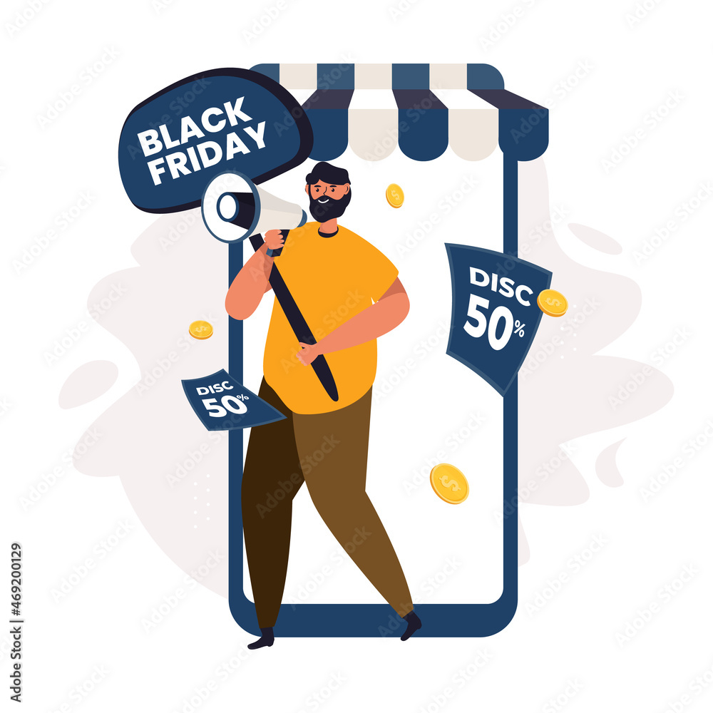 Black Friday online shopping promotion illustration