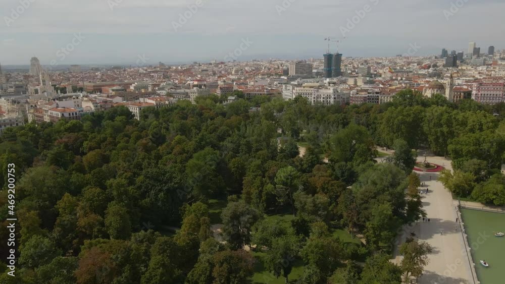 Drone is flying over the park in the middle of Valencia, view of the city, 4k Drone is flying over the park in the middle of Valencia, view of the city, 4k