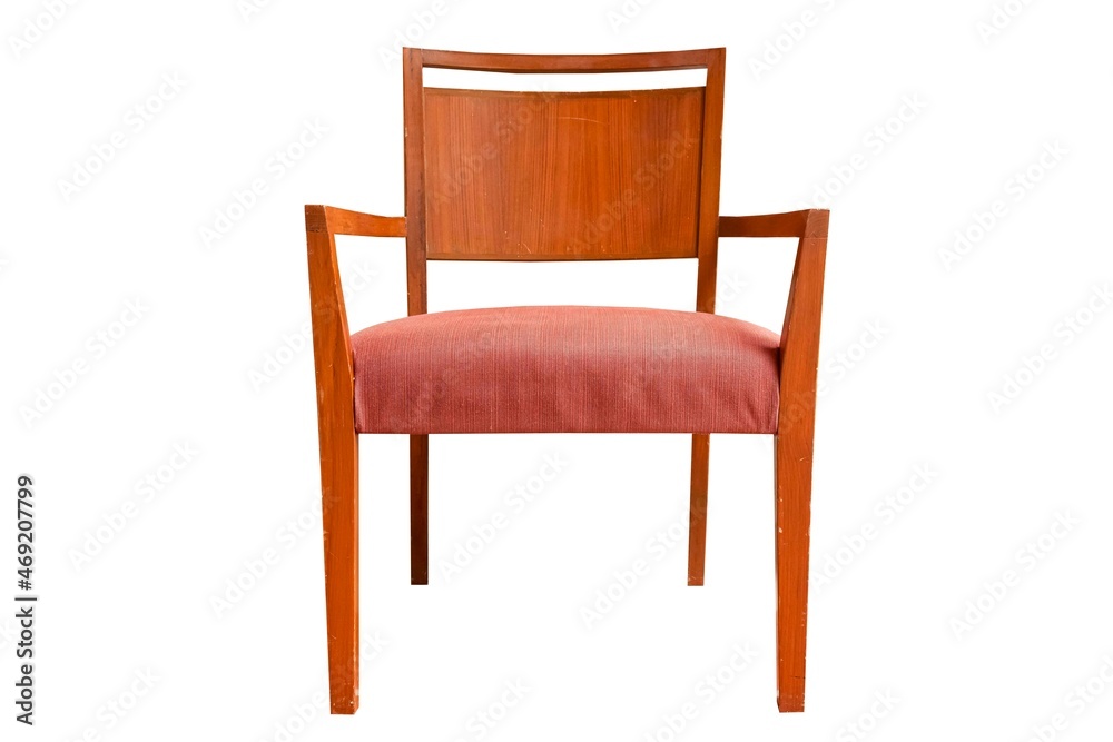 Dark brown wooden chairs and reddish brown fabric cushions isolated on a white background Dark brown wooden chairs and reddish brown fabric cushions isolated on a white background