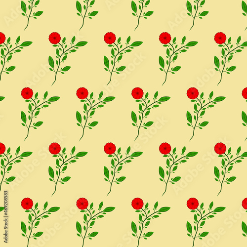 beautiful handrawn watercolor art red flower branch and leaves botanical floral seamless pattern nature brown cream background wallpaper vector illustration