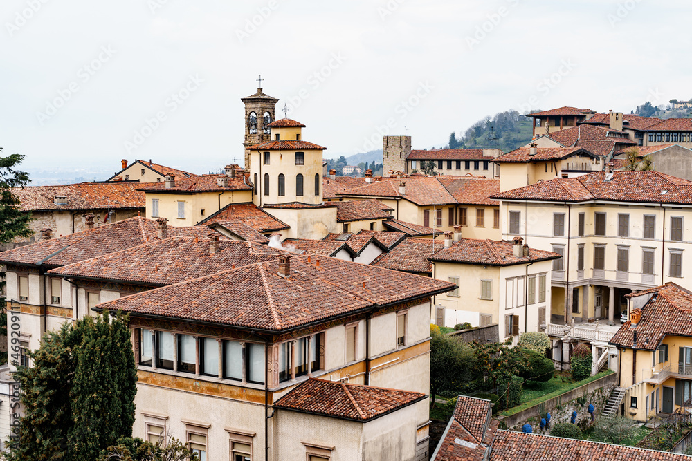 Tiled roofs of the old houses of Bergamo. Italy