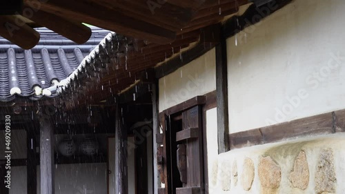 Rain falling in Korean traditional houses.