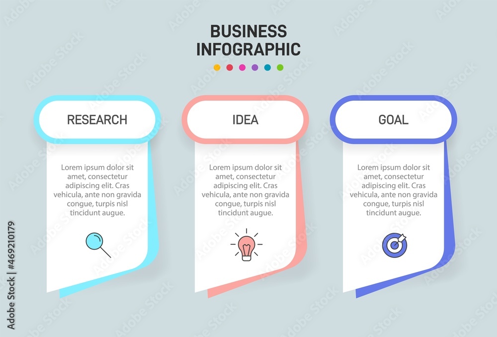 Concept of arrow business model with 3 successive steps. Three colorful graphic elements. Timeline design for brochure, presentation. Infographic design layout. Concept of arrow business model with 3 successive steps. Three colorful graphic elements. Timeline design for brochure, presentation. Infographic design layout.