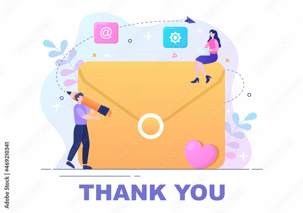 Email Thank You Banner flat illustration with Envelope Greeting Card and Text Thanks Vector Background Email Thank You Banner flat illustration with Envelope Greeting Card and Text Thanks Vector Background