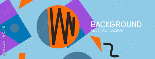 Abstract background. Blocks, lines, triangles, circles composition. Techno or business concept for wallpaper, banner, background, landing page