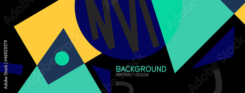 Abstract background. Blocks, lines, triangles, circles composition. Techno or business concept for wallpaper, banner, background, landing page