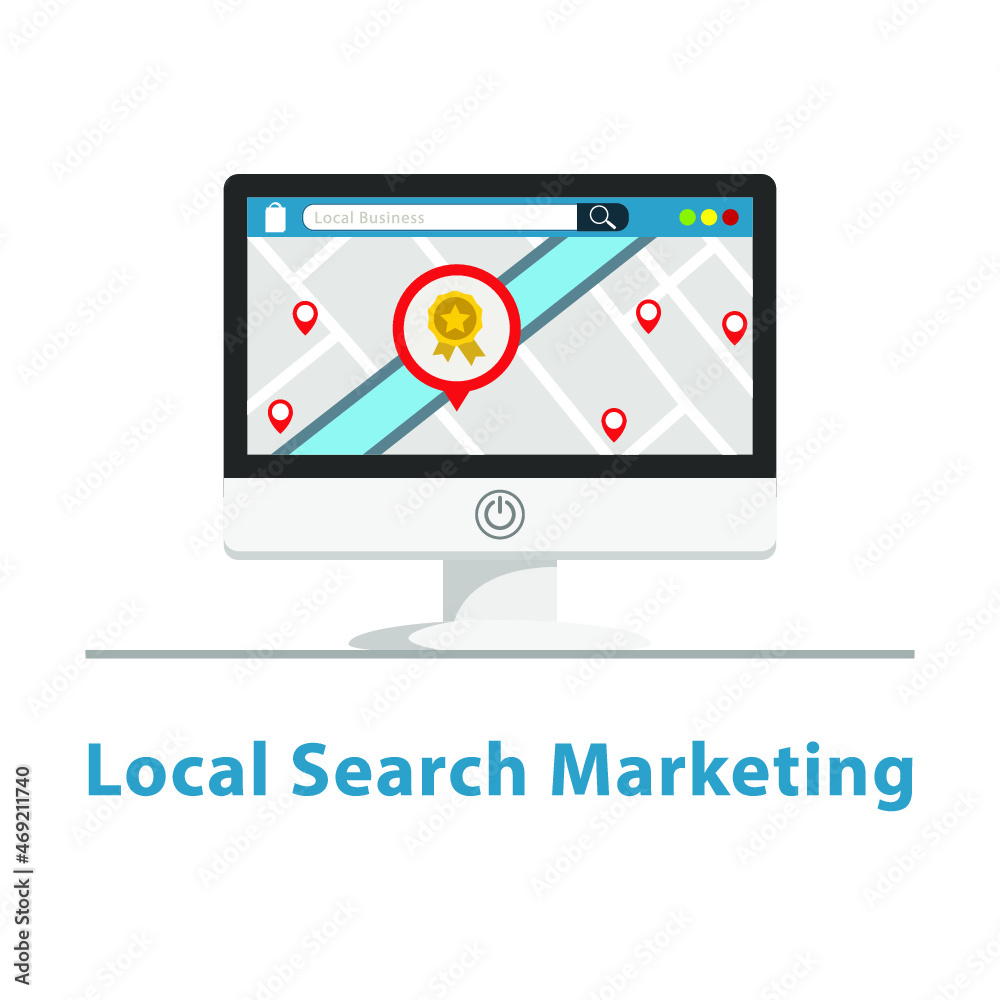 seo local marketing in pc monitor design on white background