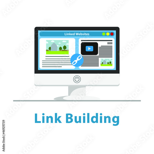 seo link building in pc monitor design on white background