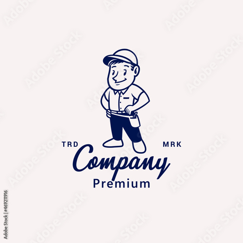 Repair man Service Builder Classic Logo Vector Icon Illustration