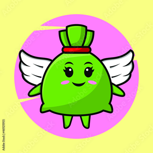 Cartoon money bag character wearing wings in cute style design for t-shirt, sticker, logo element, poster