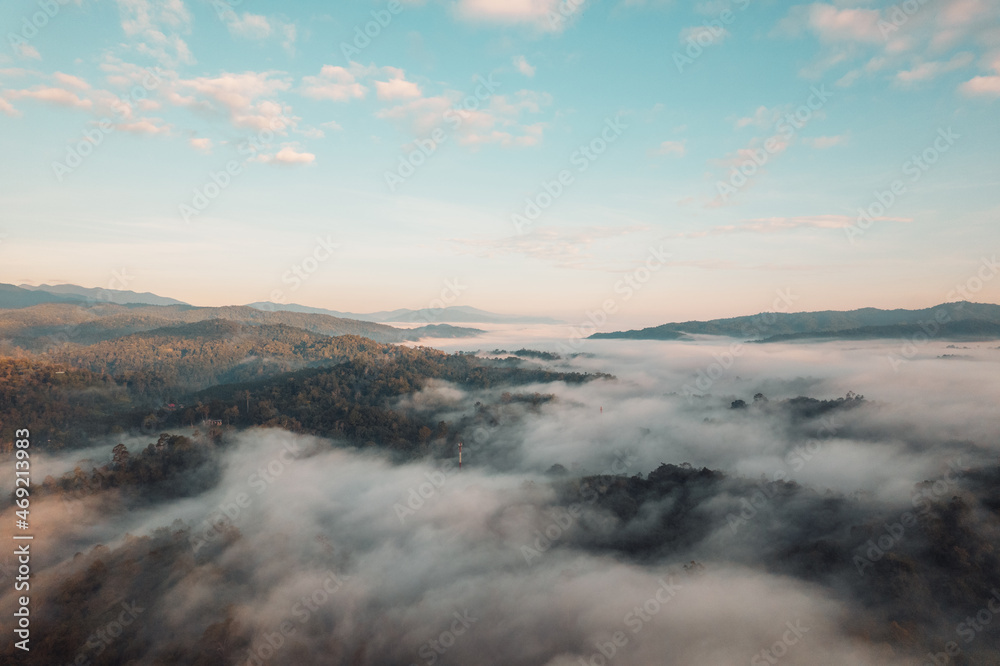 Flying above the clouds sunrise and fog Flying above the clouds sunrise and fog