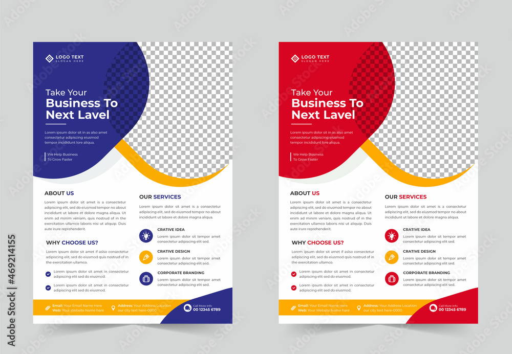 Corporate business agency flyer template design set or a4 flyer template with blue, green, red, and yellow colors. marketing, business proposal, flyer design template, flyer presentation