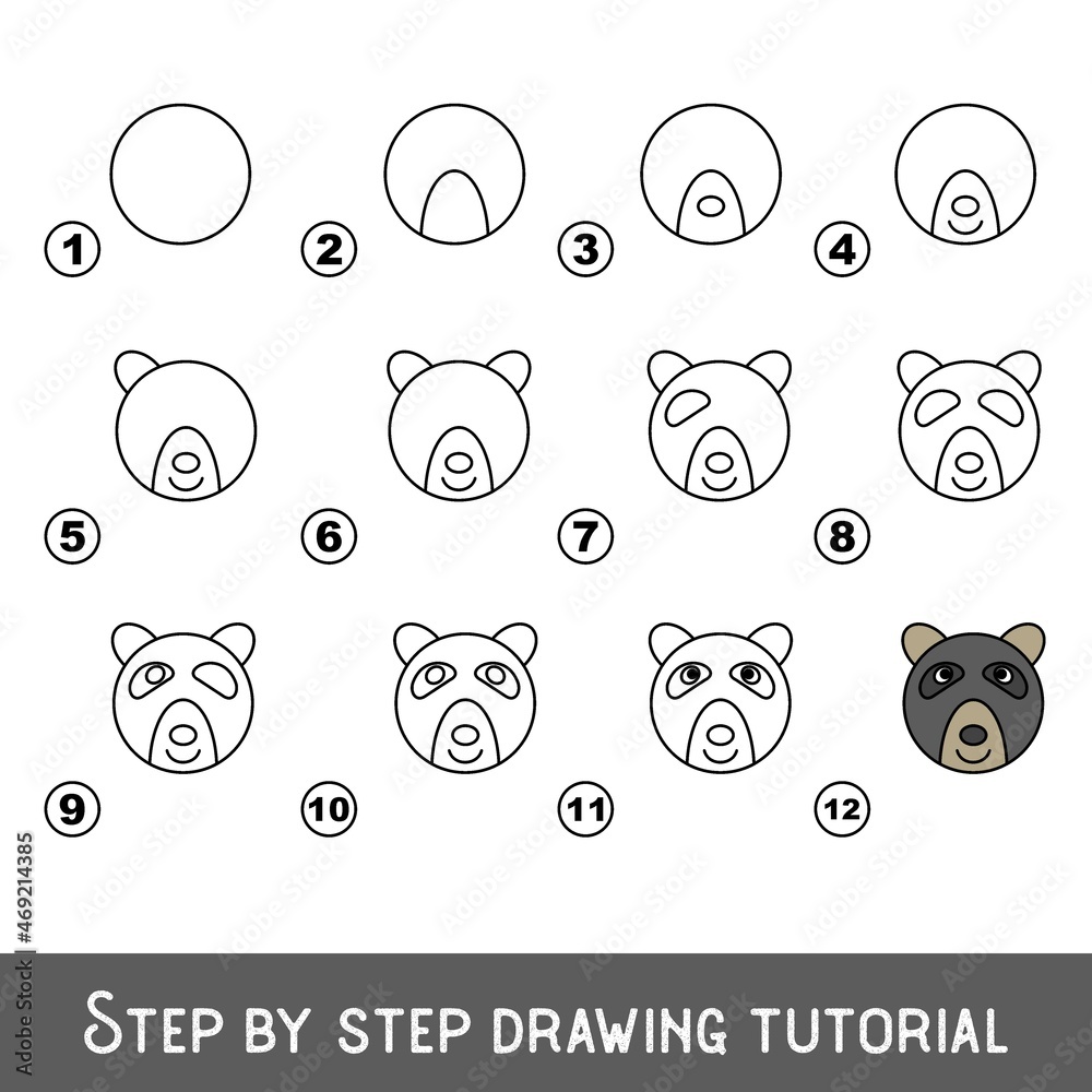 Kid game to develop drawing skill with easy gaming level for preschool  kids, drawing educational tutorial for Bear Face Stock Vector | Adobe Stock