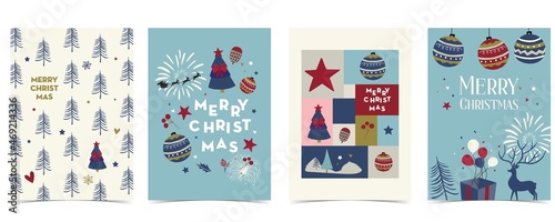Collection of chritsmas background set with deer,firework,tree