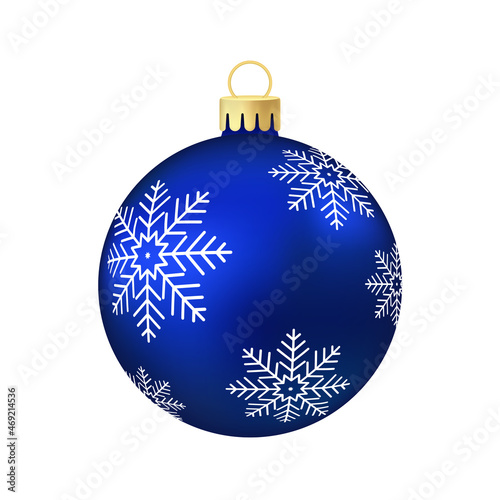 Blue Christmas tree toy or ball Volumetric and realistic color illustration