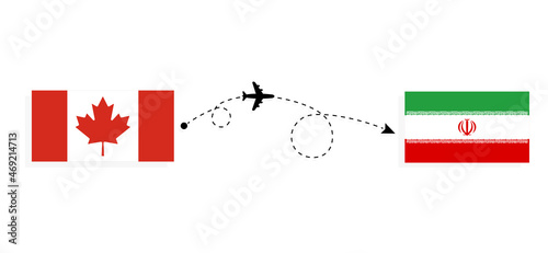 Flight and travel from Canada to Iran by passenger airplane Travel concept