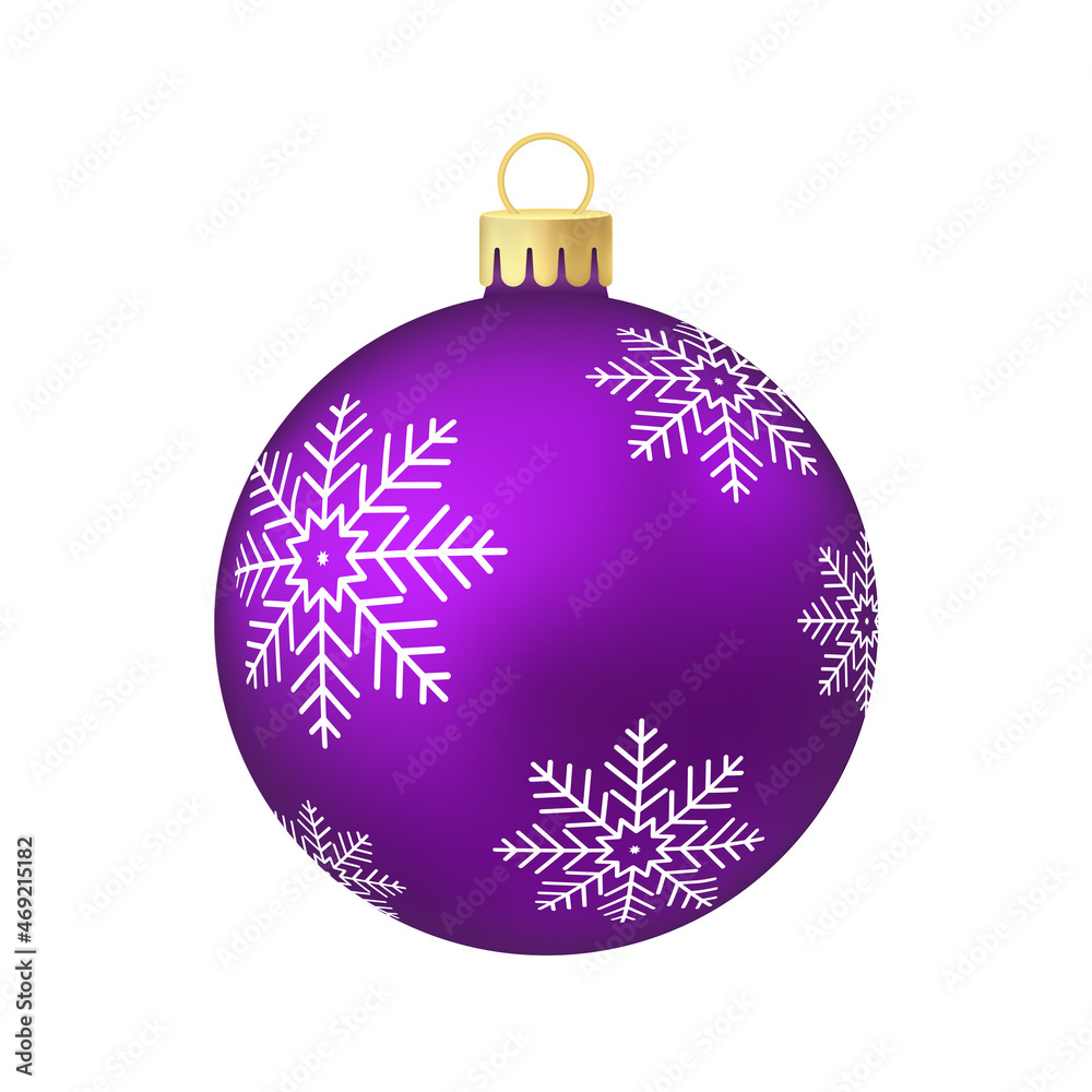 Purple violet Christmas tree toy or ball Volumetric and realistic color illustration Purple violet Christmas tree toy or ball Volumetric and realistic color illustration