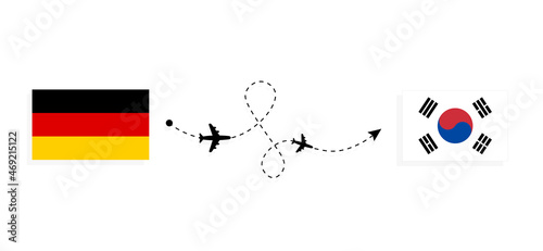 Flight and travel from Germany to South Korea by passenger airplane Travel concept