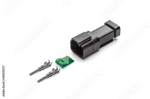 Obraz na płótnie Connector for wiring. Spare part of the engine electrical system. Contact electrical connector isolated on white background w salonie