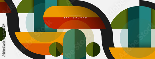 Geometric shapes composition abstract background. Circles lines and rectangles. Vector illustration for wallpaper banner background or landing page