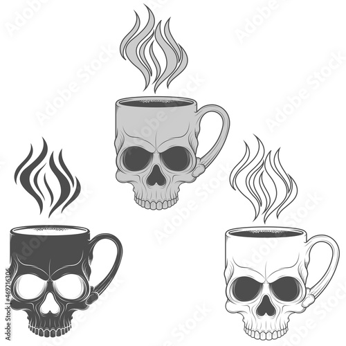 Skull shaped cup with hot coffee