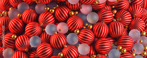 New Year background made from red, gold and white Christmas balls.