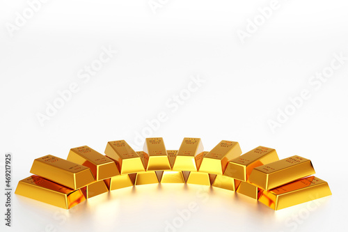 Gold ingot or stack of gold bars, business banking financial concept. 3d render.