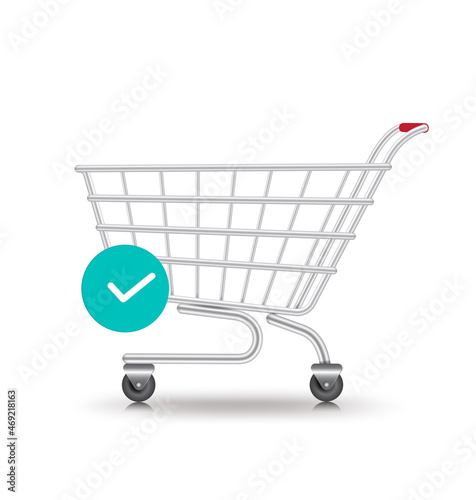 shopping cart and order confirmation icon isolated on white back ground for promotion advertising design,vector 3d banner shopping design