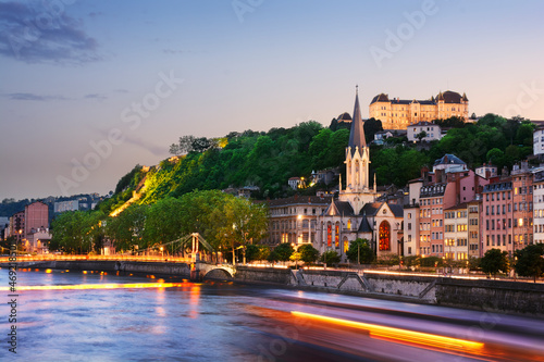 Old city of Lyon at sunset, France