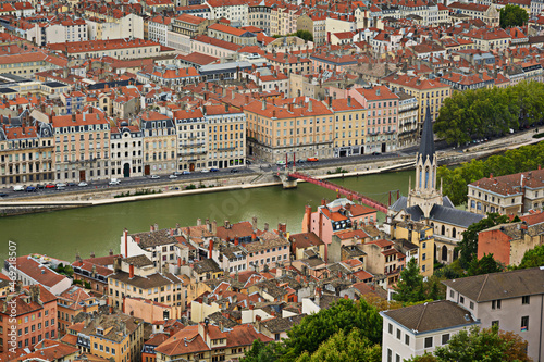 Saone's river and church at Lyon city