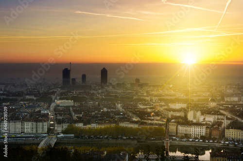 Sunrise over the city  Lyon  France