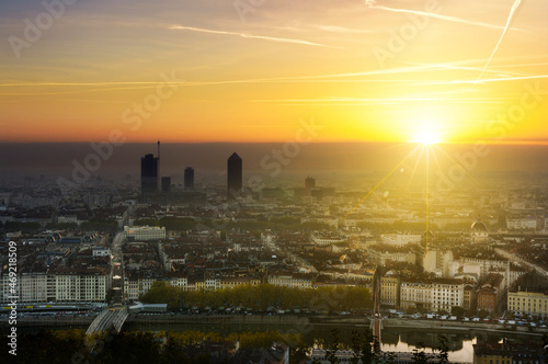 Sunrise over the city, Lyon, France