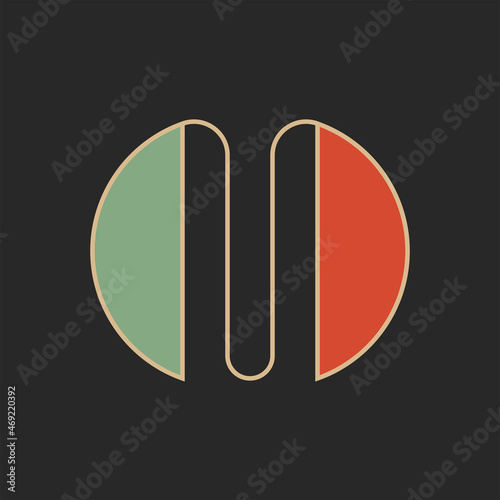 Creative bold letter M logo mockup retro font rounded shape, 60s typography design element.