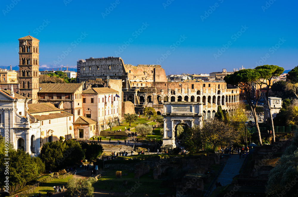 Coliseum view from Palatine hill, Roma, Italy