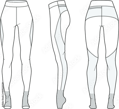 womens legging flat sketch front and back view vector illustration
