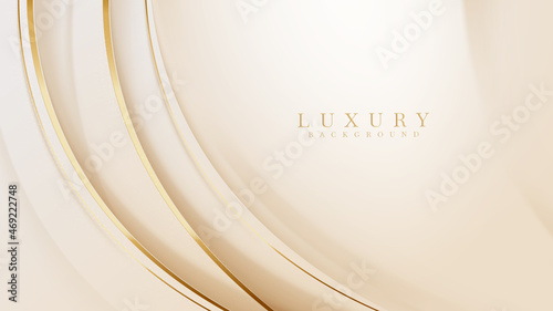 Gold curve line on pastel cream color with glitter effects elements, 3d style luxury background.