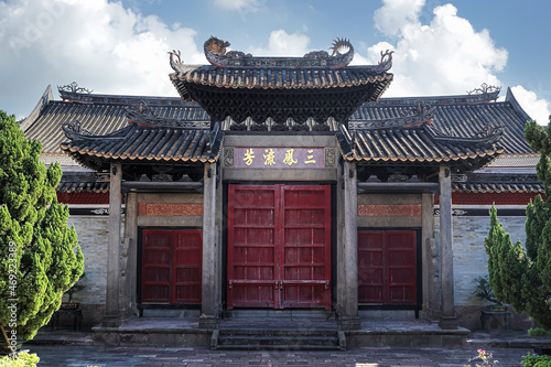 Guangzhou city, Guangdong, China. Shawan Ancient Town of Panyu, the place with 800 years of history. Memorial arch Sanfeng Liufang, Liugeng Ancestral Hall (built in 1275) photo