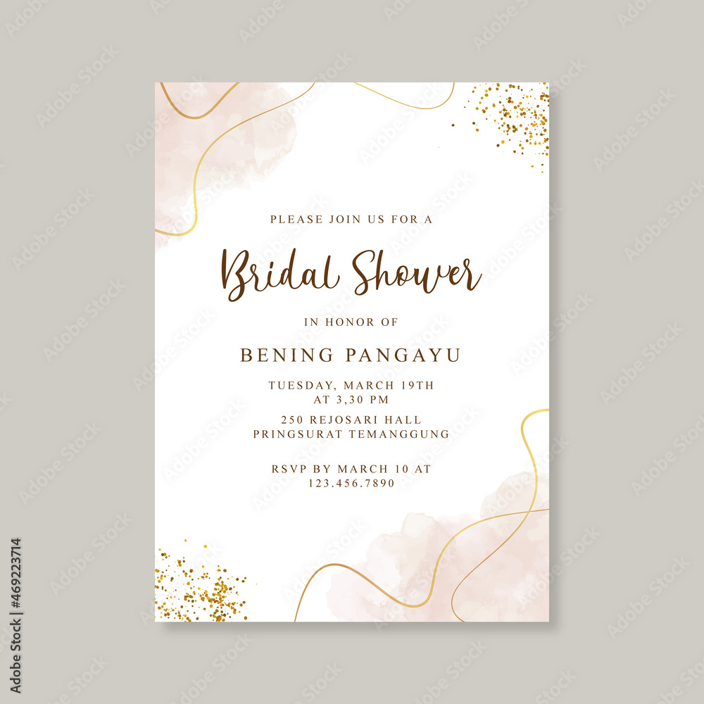 Bridal shower card with watercolor splash and glitter