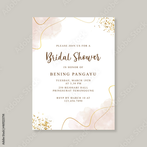 Bridal shower card with watercolor splash and glitter