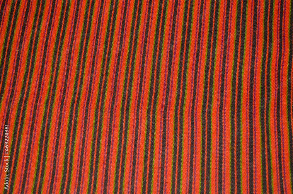 Striped Skrunda national costume in green, red and black, Latvia. Striped Skrunda national costume in green, red and black, Latvia.