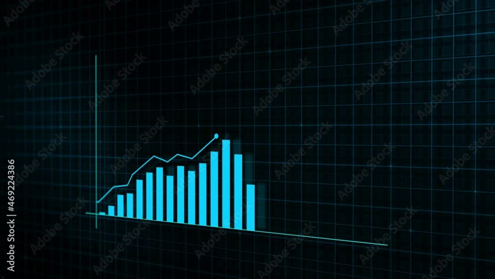 Growing line graph of a digital income growth chart made in a technological style on a high-tech grid background. Concept for presentations, advertising and showing profitability and statistics
