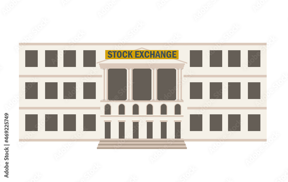 Simple building illustration, temple-like stock exchange, stock exchange illustration icon