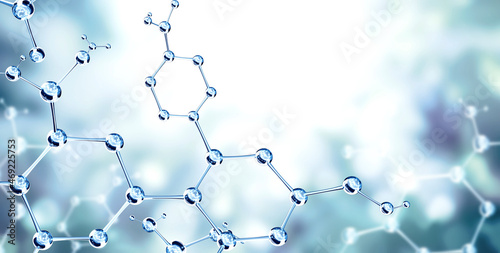Fototapeta Horizontal banner with models of abstract molecular structure