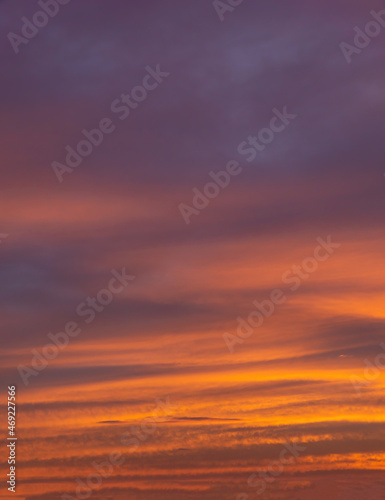 Beautiful view of sky with clouds at sunrise. Partly cloudy. Colorful sunset. Natural sky background texture, beautiful color. © CravenA