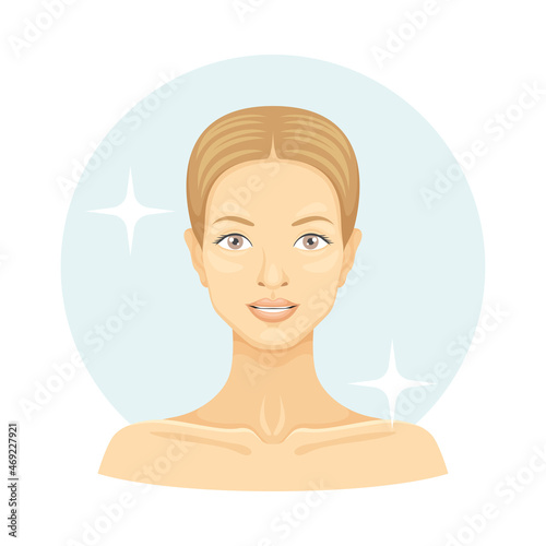 Beautiful woman after face correction cosmetic procedures vector illustration