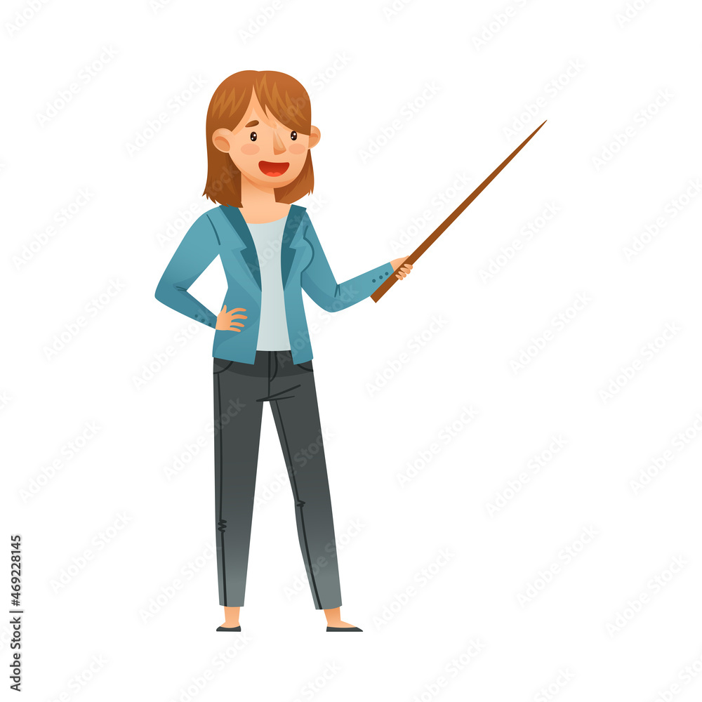 Woman teacher character with pointer cartoon vector illustration Woman teacher character with pointer cartoon vector illustration