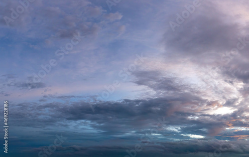 Beautiful view of sky with clouds at sunrise. Partly cloudy. Colorful sunset. Natural sky background texture, beautiful color. © CravenA