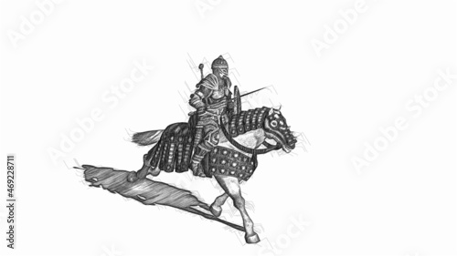 3d illustration - Medieval Knight Ride Horses  With Swords And Shields photo