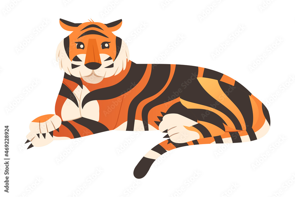 Lying tiger. Big wild cat vector illustration on white background